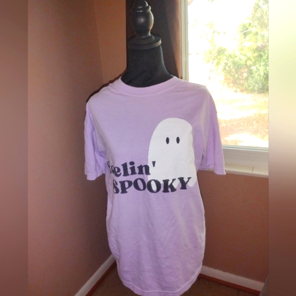 💜🤍🖤 NWOT Womens Large 'Feelin Spooky' Short Sleeves Tshirt Ghost Teacher Fun